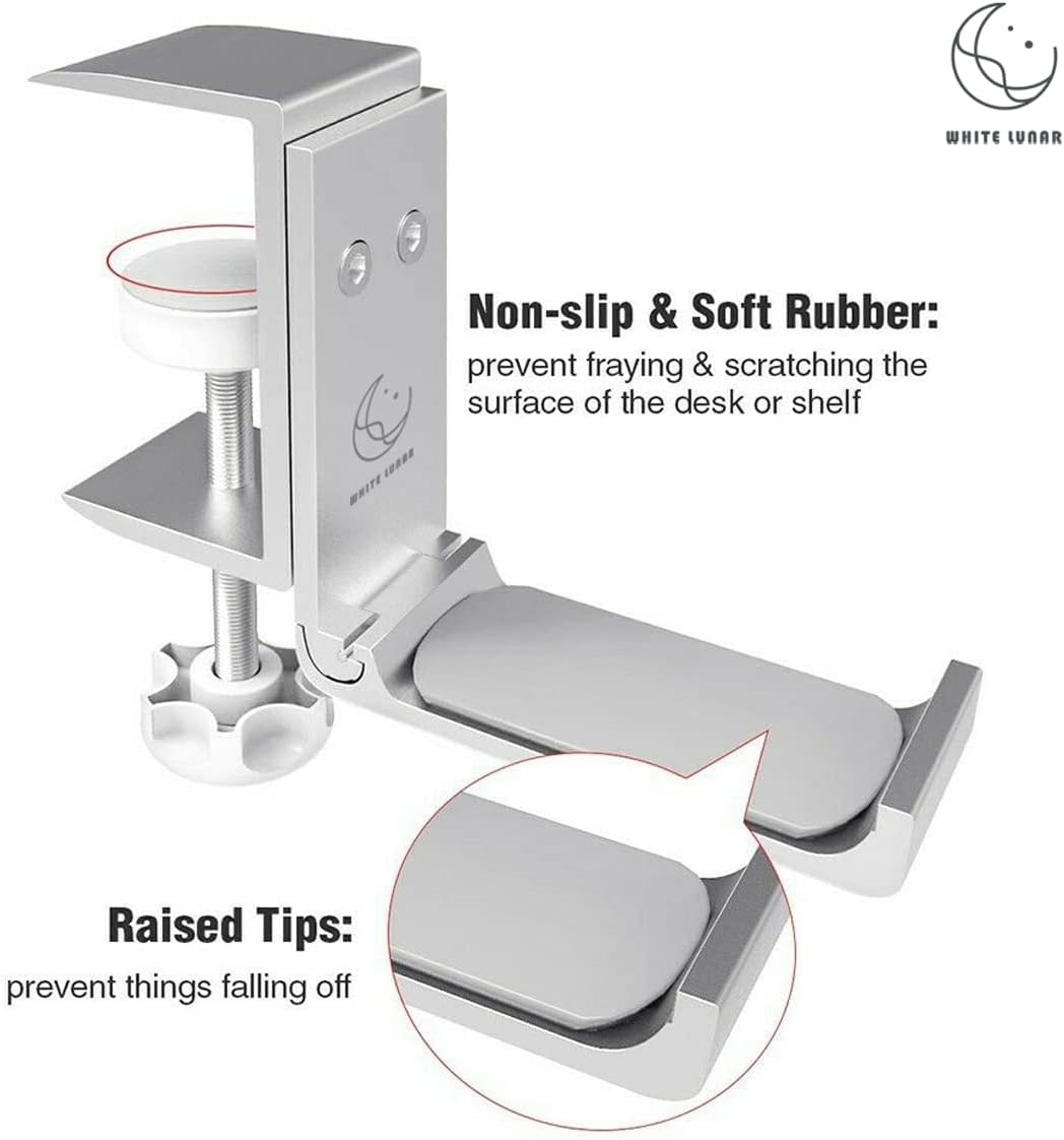 Under Desk Headphone Hanger, Foldable Aluminum Headset Hook for Clean Desk Setup, Space Saving Clamp Mount for Gaming & Home Office