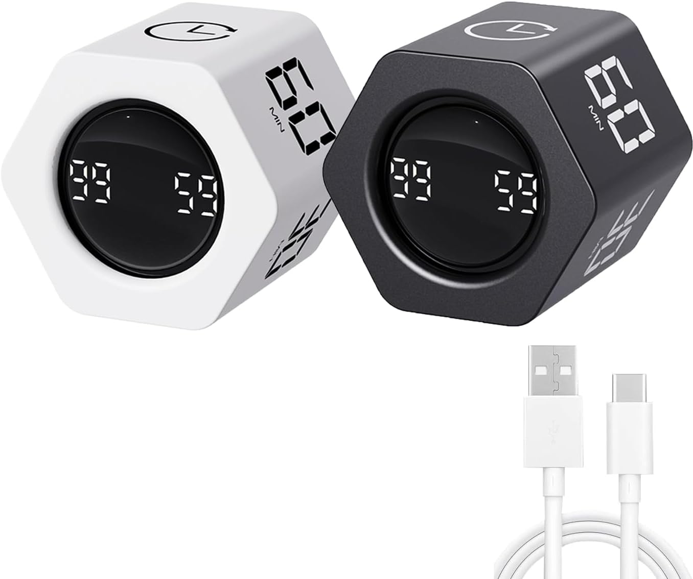 LUCKY TIME Productivity Timer Flip Gravity Sensor Pomodoro Cube Timer Countdown & Countup,1/5/10/30/60min Preset & Custom Timing, Mute/Vibrate/Sound for ADHD,Work,Study,Kitchen(1, White Hexagon)