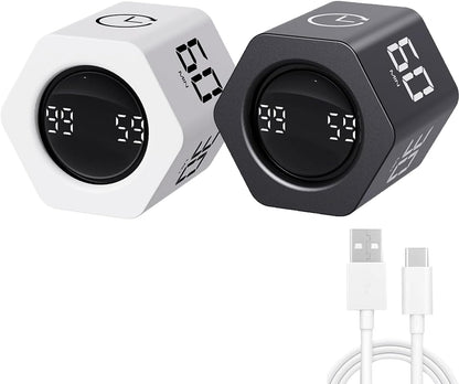 LUCKY TIME Productivity Timer Flip Gravity Sensor Pomodoro Cube Timer Countdown & Countup,1/5/10/30/60min Preset & Custom Timing, Mute/Vibrate/Sound for ADHD,Work,Study,Kitchen(1, White Hexagon)
