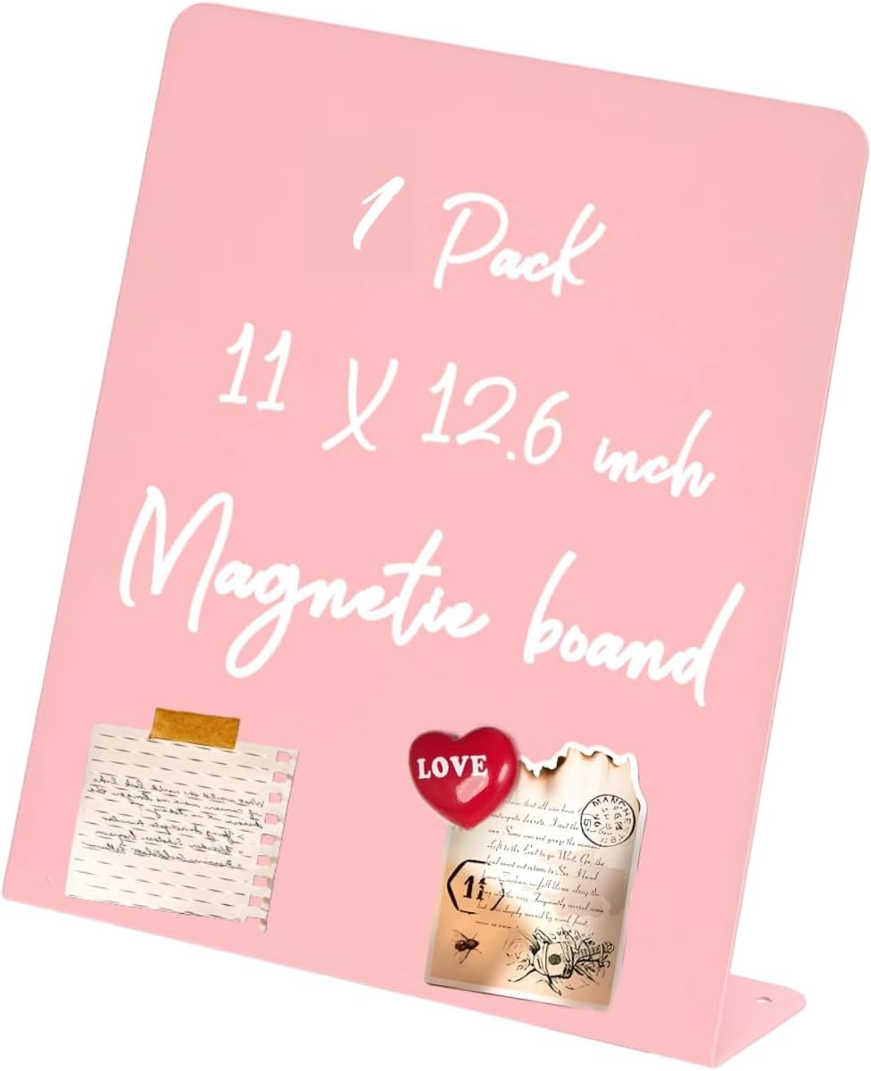 Magnet Board - Pink, 11 x 12.6 x 2.4 in, Standing Magnetic Board for Desk, Magnetic Display for Memos, Photos & Documents, Bulletin Board for Home Office School Kitchen Table Supplies(PK-FX2832-1P)