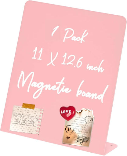Magnet Board - Pink, 11 x 12.6 x 2.4 in, Standing Magnetic Board for Desk, Magnetic Display for Memos, Photos & Documents, Bulletin Board for Home Office School Kitchen Table Supplies(PK-FX2832-1P)