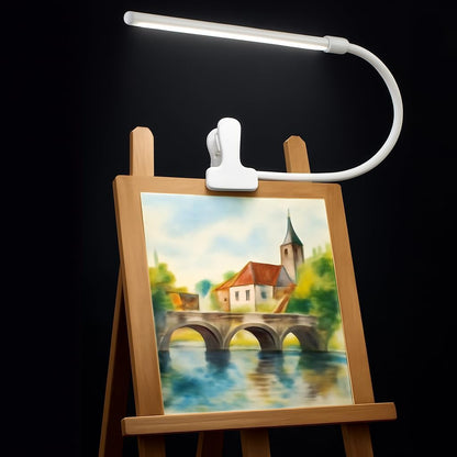 White LED Easel Lamp Clip-On Art Light for Artists - 3 Colour Modes, 10-Level Dimmable Eye-Care Desk Lamp, Flexible 360° Gooseneck, USB Powered for Painting, Drawing, Headboards, Drafting Tables