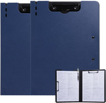 FRETONBA Clipboard Folder, A4 Foldable Clipboard with Horizontal and Vertical Double Metal Clips, 360 Degree Foldable Binder Clipboards with Pen Holder, File Cover Work Folder Clipboards, Blue