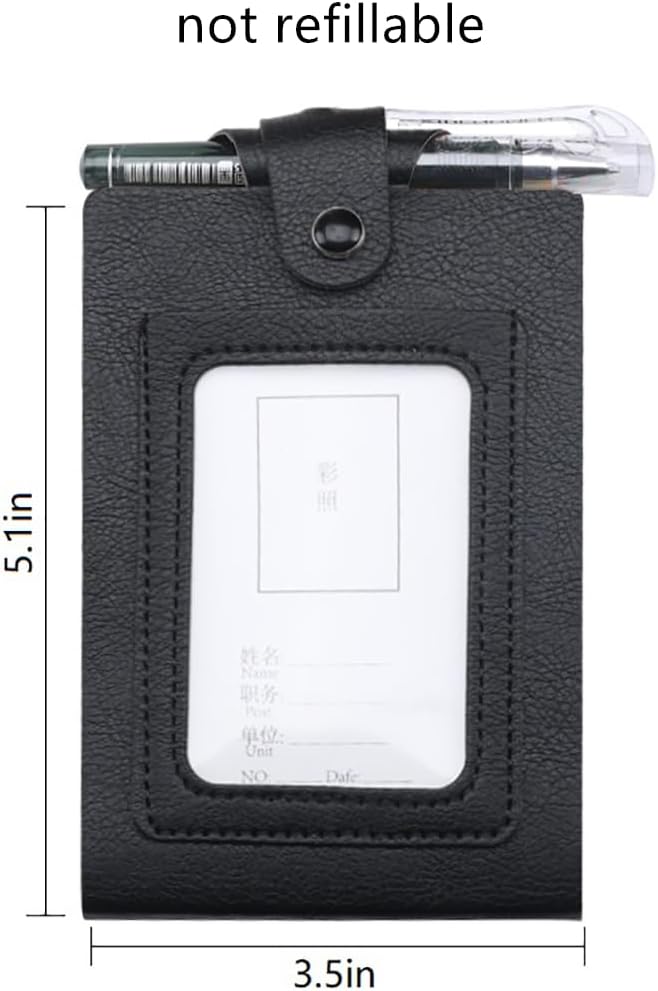 PU Leather Lanyard Meeting Notebook Neck Hanging Notepad with ID Slot and Pen, 3.5X5.1inch, Black