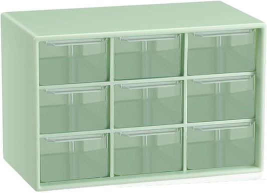 Small Drawer Organizer for Desk, 7.1" x 3. 8" x 4.6" Mini Desktop Drawer Organizer with 9 Clear Drawers, Plastic Desktop Craft Storage Box for Desk Office School Home (White)