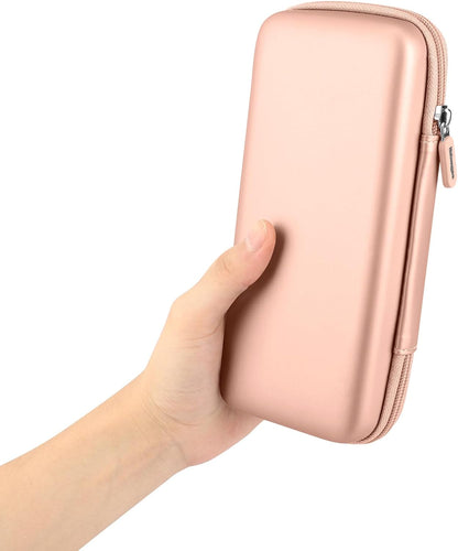 iMangoo Travel Essential Electronics Organizer Pouch Charger Case, Shockproof Dual Zipper Power Bank Cables Tech Accessories Purse, Men & Women Travel Must Have Storage Bag, 6.5x3.2x1 inch Rose Gold