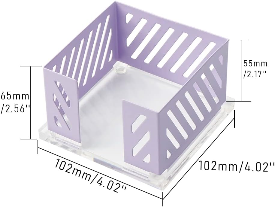Sticky Note Holder Memo Pad Cube Dispenser 3.5 x 3.5Inch Notepad Holder Acrylic Base Purple Metal Mesh Desk Organizer for Home Office Supplies (Purple Memo Pad Holder)