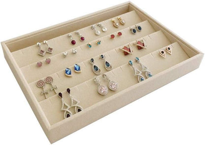 Velvet Sunglasses Organizer Tray 4 Slot, Stackable Eyewear & Glasses Display Case, Premium Beige Velvet, Scratch-Free Lining, Drawer Insert for Dressing Table Vanity Home Retail Trade Show