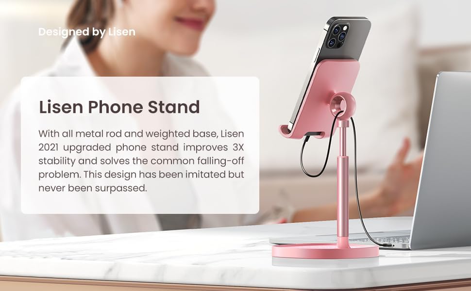 LISEN Cell Phone Stand Phone Holder for Desk Office Decor, Office Desk Accessories Women PC Gaming Essentials iPhone Stand Gadgets Men Gift for Father Fit OtterBox Case Switch iPad Air Tablet 4-10 in