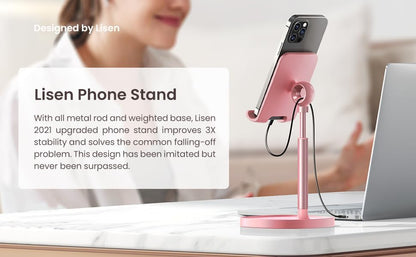 LISEN Cell Phone Stand Phone Holder for Desk Office Decor, Office Desk Accessories Women PC Gaming Essentials iPhone Stand Gadgets Men Gift for Father Fit OtterBox Case Switch iPad Air Tablet 4-10 in