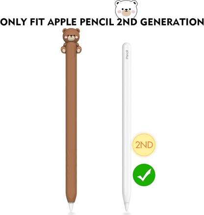 NIUTRENDZ Cute Bear Apple Pencil Case for Apple Pencil 2nd Generation Case Silicone Protective Cover Sleeve Skin Accessories (Brown, Apple Pencil 2nd Generation)