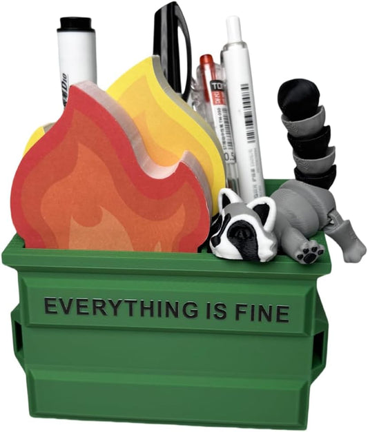 Infmetry Funny Garbage Can Fire Pen Holder with 300 Sticky Notes – Cute Desk Organizer for Office, White Elephant Gag Gift for Coworkers, Men, Women – Unique Office Supplies & Decor