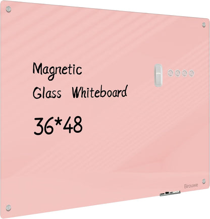 Magnetic Glass Whiteboard - Glass Dry Erase Board 48"x36" Large Frameless Board for Walls Office School and Home