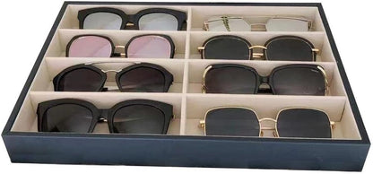 Premium Quality Sunglasses Tray Organizer Display PU Leather Exterior Soft Velvet Liner