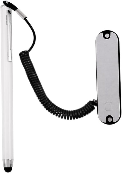 Stylus Pen with Holder and Spring Tether – 6mm Soft Tip Touch Screen Pen for Capacitive Screens, Anti-Loss Stylus with Dock for iPad Android Tablets Laptop Car GPS – No Bluetooth or Battery Needed