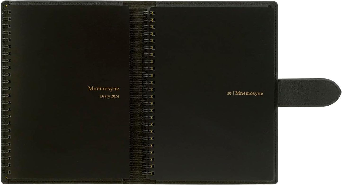 Maruman Mnemosyne Lined Notebook- Vertical A5, 5.83" x 8.27", 70 Sheets / 140 Pages, 7mm College Ruled With Center Line Journal, Perforated Pages & Wire-Bound to Lay Flat, Black, Made in Japan - Colors A