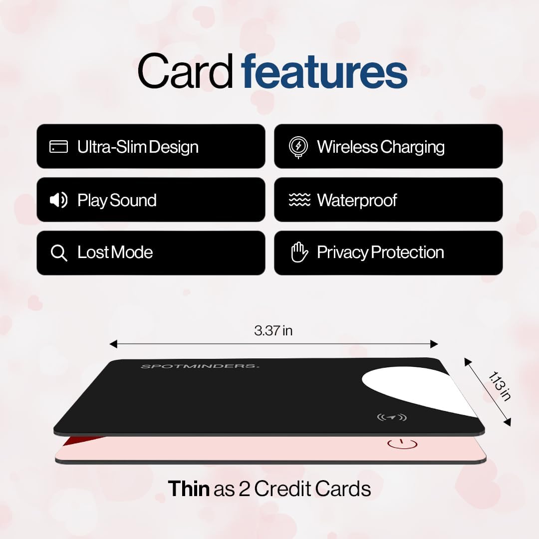 SPOTMINDERS Apple MFi Certified Wallet Tracker PRO for Travel Credit Card Design Works with Apple Find My IP68 Waterproof Rechargeable Tracking Card for Wallet Luggage Passport 0.07in Slim Item Finder