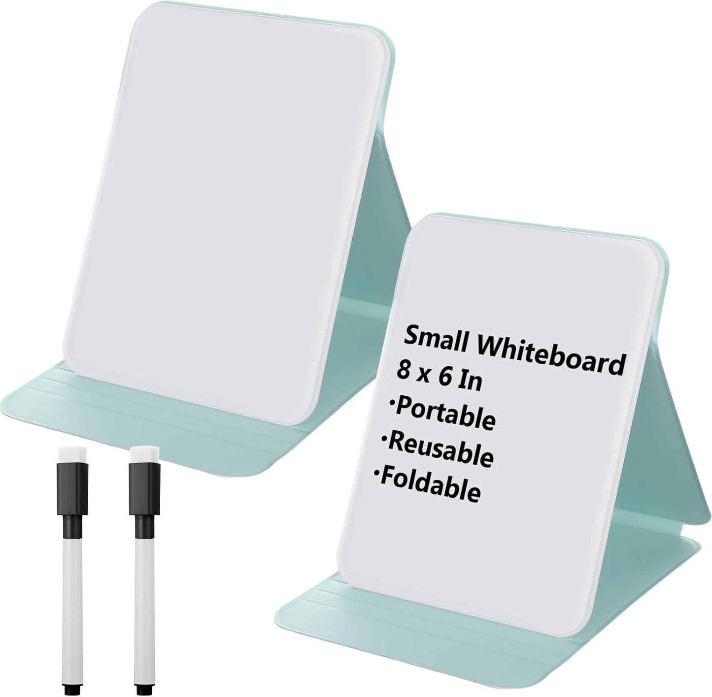Dunzoom 2 Sets 4 Pcs Small Glass Desktop Whiteboard with Reversable Stand 8x6 Inch Mini Dry Erase White Board Easel with 2 Markers Reusable Desk Notepad for Home Office School Supplies (Pink,Green)