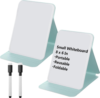 Dunzoom 2 Sets 4 Pcs Small Glass Desktop Whiteboard with Reversable Stand 8x6 Inch Mini Dry Erase White Board Easel with 2 Markers Reusable Desk Notepad for Home Office School Supplies (Pink,Green)