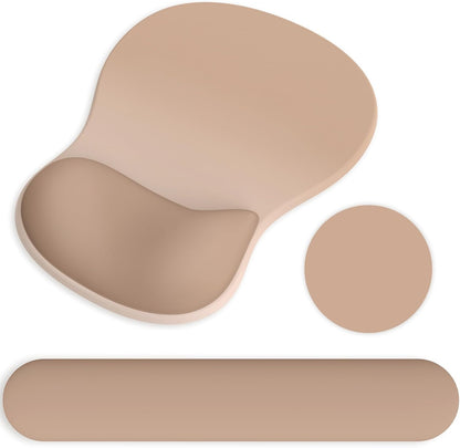 Ergonomic Mouse Pad with Wrist Rest and Keyboard Wrist Rest, Gel Mousepad and Wrist Rest for Computer Keyboard, Pain Relief, Non-Slip PU Base, Mouse Pad with Wrist Support for Gaming, Office, Brown