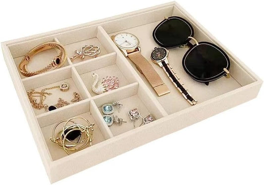 Velvet Sunglasses Organizer Tray 4 Slot, Stackable Eyewear & Glasses Display Case, Premium Beige Velvet, Scratch-Free Lining, Drawer Insert for Dressing Table Vanity Home Retail Trade Show