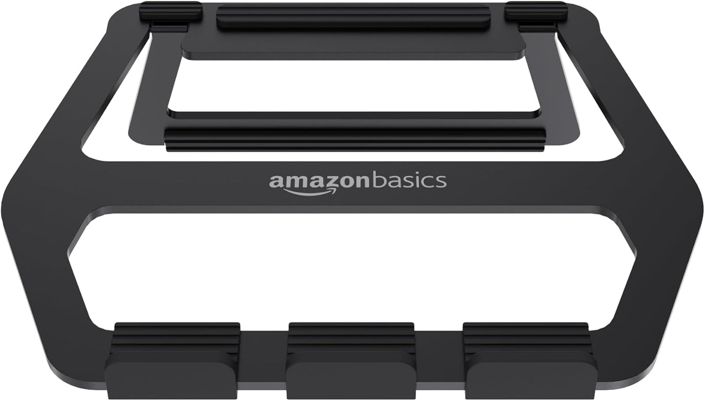 Amazon Basics Aluminum Portable Foldable Laptop Stand with Ventilated Cooling, Anti-Slip Design, Travel-Friendly, for Laptops up to 13", Black