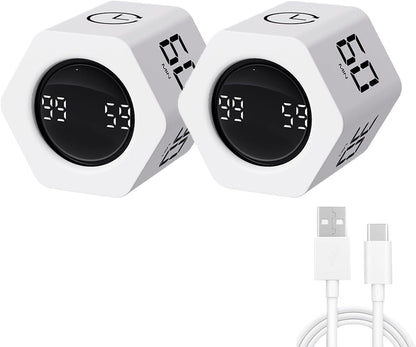 LUCKY TIME Productivity Timer Flip Gravity Sensor Pomodoro Cube Timer Countdown & Countup,1/5/10/30/60min Preset & Custom Timing, Mute/Vibrate/Sound for ADHD,Work,Study,Kitchen(1, White Hexagon)