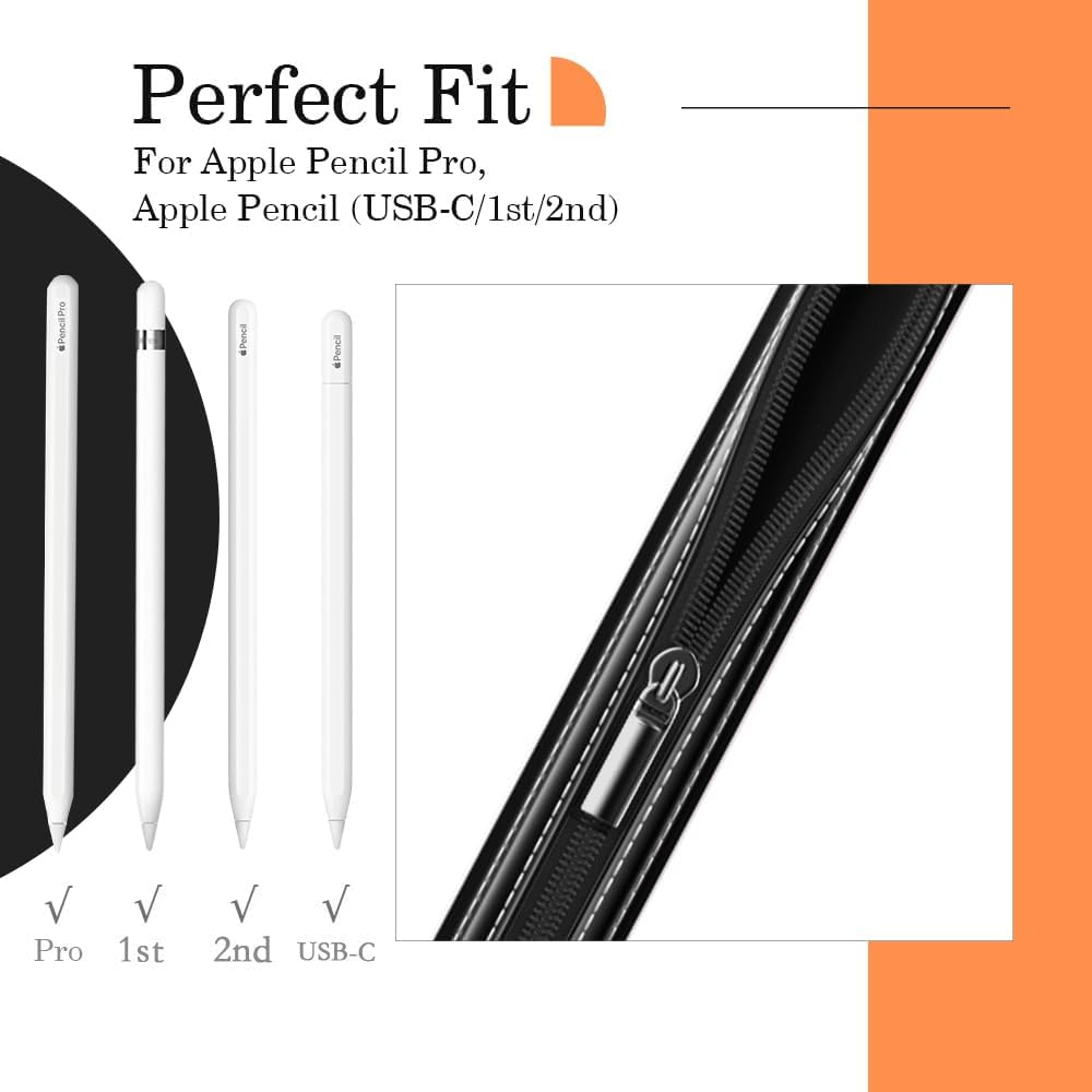MoKo Pencil Case Fit Apple Pencil Pro, iPencil (USB-C), Apple Pencil 1st/2nd Generation, Stylus Pencil Sleeve PU Leather Zipper Pouch with Elastic Band for 9.7"-12.9" Tablet, Space Gray