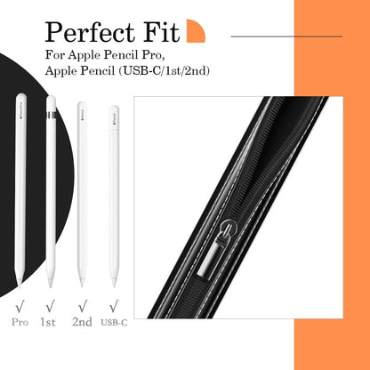 MoKo Pencil Case Fit Apple Pencil Pro, iPencil (USB-C), Apple Pencil 1st/2nd Generation, Stylus Pencil Sleeve PU Leather Zipper Pouch with Elastic Band for 9.7"-12.9" Tablet, Space Gray