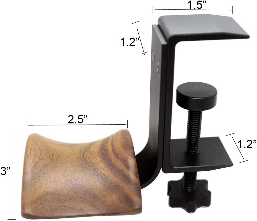 YANGMEI Under-Desk Mount Headphone Hanger Holder Headset Stand Walnut Wood Headphone Rack Hook Desk Tabletop Tape Under-Desk Mount Headphone Hanger Holder for Audio,Studio & Gaming Headphones