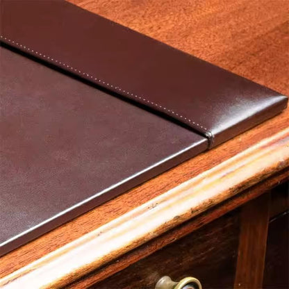 Professional Leather Desk Mat Brown Writing Surface, Raised Edge Stitching Desk Protector, Large Leather Executive Desk Pad (30" x 18")