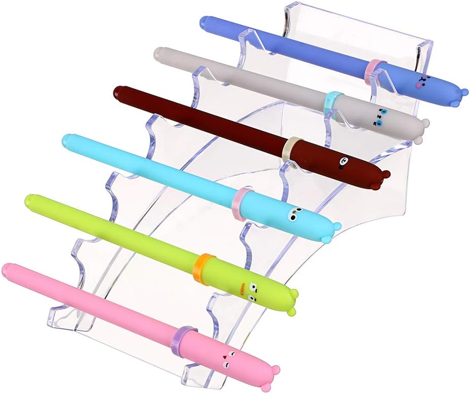 Hipiwe Acrylic Pen Holder Display Stand Clear Makeup Brush Rack Organizer Holder 6-Slots Nail Brush Eyebrow Fountain Pen Rack Display (Pack of 2)