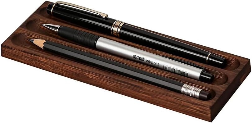 Pen holder Organizer of Office desks, Walnut Desk Pen Stand,Wave Pen Tray Accessory,Suitable for School,Home,Desktop Office Art Accessories(Walnut, 3 Grid).