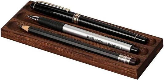 Pen holder Organizer of Office desks, Walnut Desk Pen Stand,Wave Pen Tray Accessory,Suitable for School,Home,Desktop Office Art Accessories(Walnut, 3 Grid).
