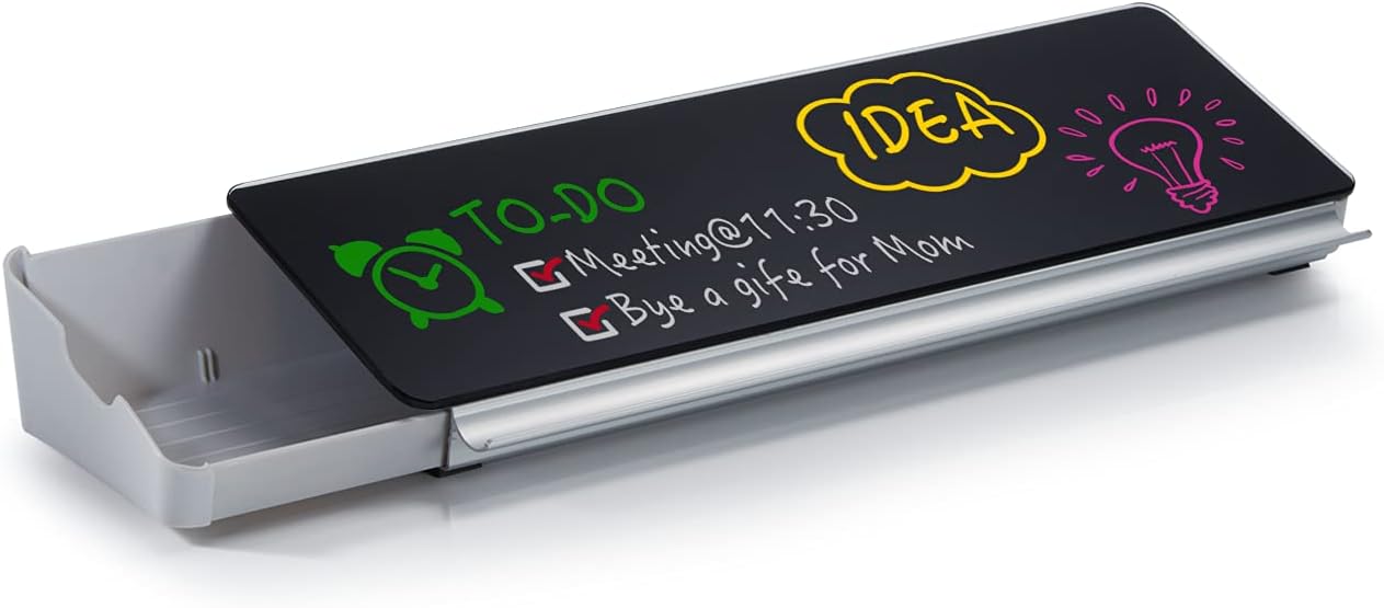 Audio-Visual Direct - Glass Desktop Computer Keyboard Whiteboard Notepad Set, Black (Includes Neon Marker, Eraser & Sticky Notes)