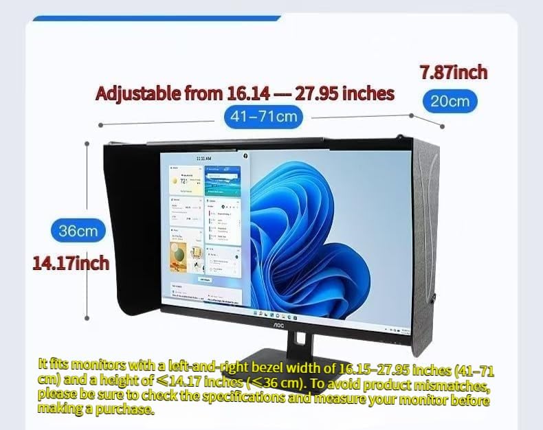 17–27 Inch Foldable Adjustable Monitor Hood | Privacy Sunshade (Fits 16.15–27.95in W/41–71cm, ≤14.17in H/≤36cm) | Not for Curved Monitors