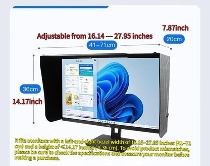 17–27 Inch Foldable Adjustable Monitor Hood | Privacy Sunshade (Fits 16.15–27.95in W/41–71cm, ≤14.17in H/≤36cm) | Not for Curved Monitors
