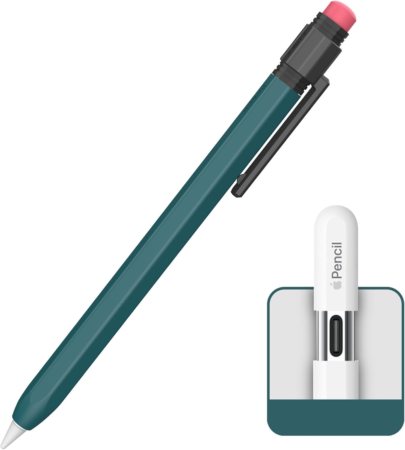 TRONWIN Apple Pencil USB C Case,Silicone Sleeve Protective Cover Perfect Grip Skin Classic Design with Sturdy Clip Compatible with Apple Pencil USB-c for ipad pro (Deep Grey)