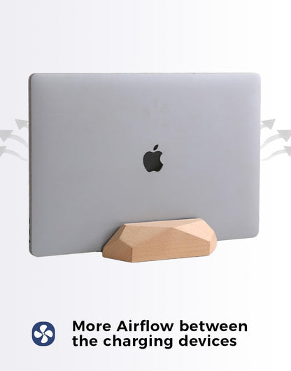 Dual Laptop Holder Adjustable Vertical Laptop Stand, 2 Slots MacBook Stand Wood,Wooden Laptop Stand,Vertical Laptop Holder for Desk, Widen Dock Fits All MacBook/Surface pro