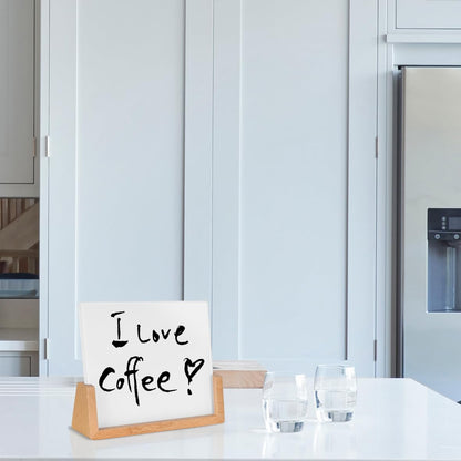 Desktop Glass Whiteboard with Walnut Wood Base,Small Dry Erase Board, Black Writing Note Pad, Desk White Board,Glassboard for Tabletop Display(Walnut Base,Glass)