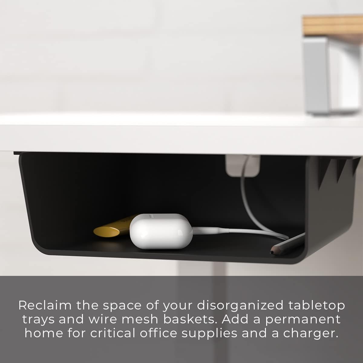 HumanCentric Under Desk Storage Shelf, Drawer Organizer for Office, Workstations, Tables, Sit Stand Desks, Gaming Setups, Mountable Storage Tray, Cable Management, Screw or Stick On with VHB Tape