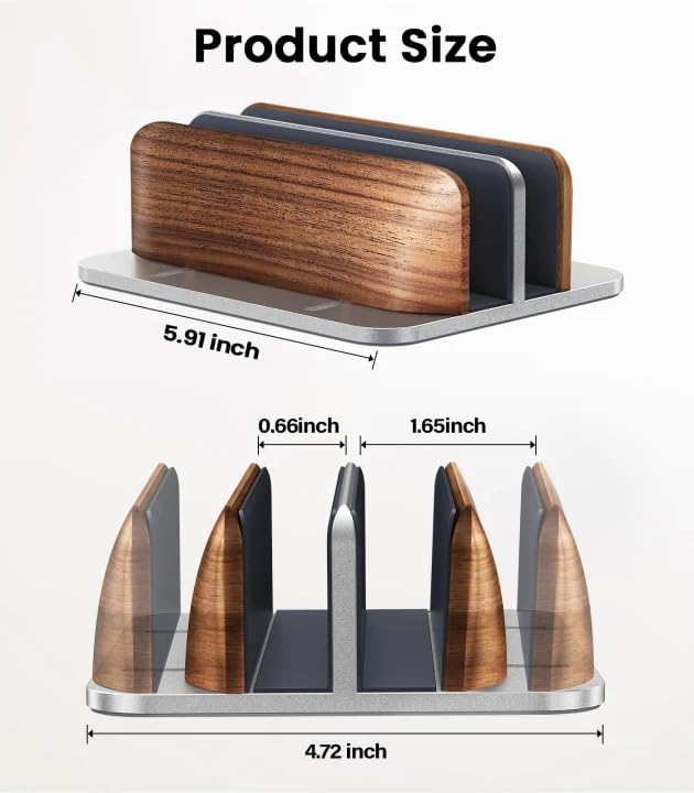LOXP Vertical Laptop Stand, [Dual Slot Wooden + Aluminum Laptop Holder], Desktop Adjustable MacBook Stand, Adjustable Base, for MacBook Pro/Air, (up to 17.3-inch All laptops)