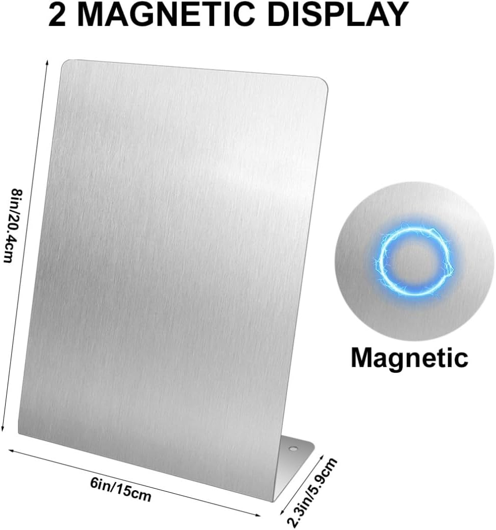 2 Pcs Magnetic Bulletin Board with Stand Metal Tabletop Memo Board Magnet Menu Easel Board Stainless Steel Display Stand for Office Home Kitchen School 10.4 x 6 in