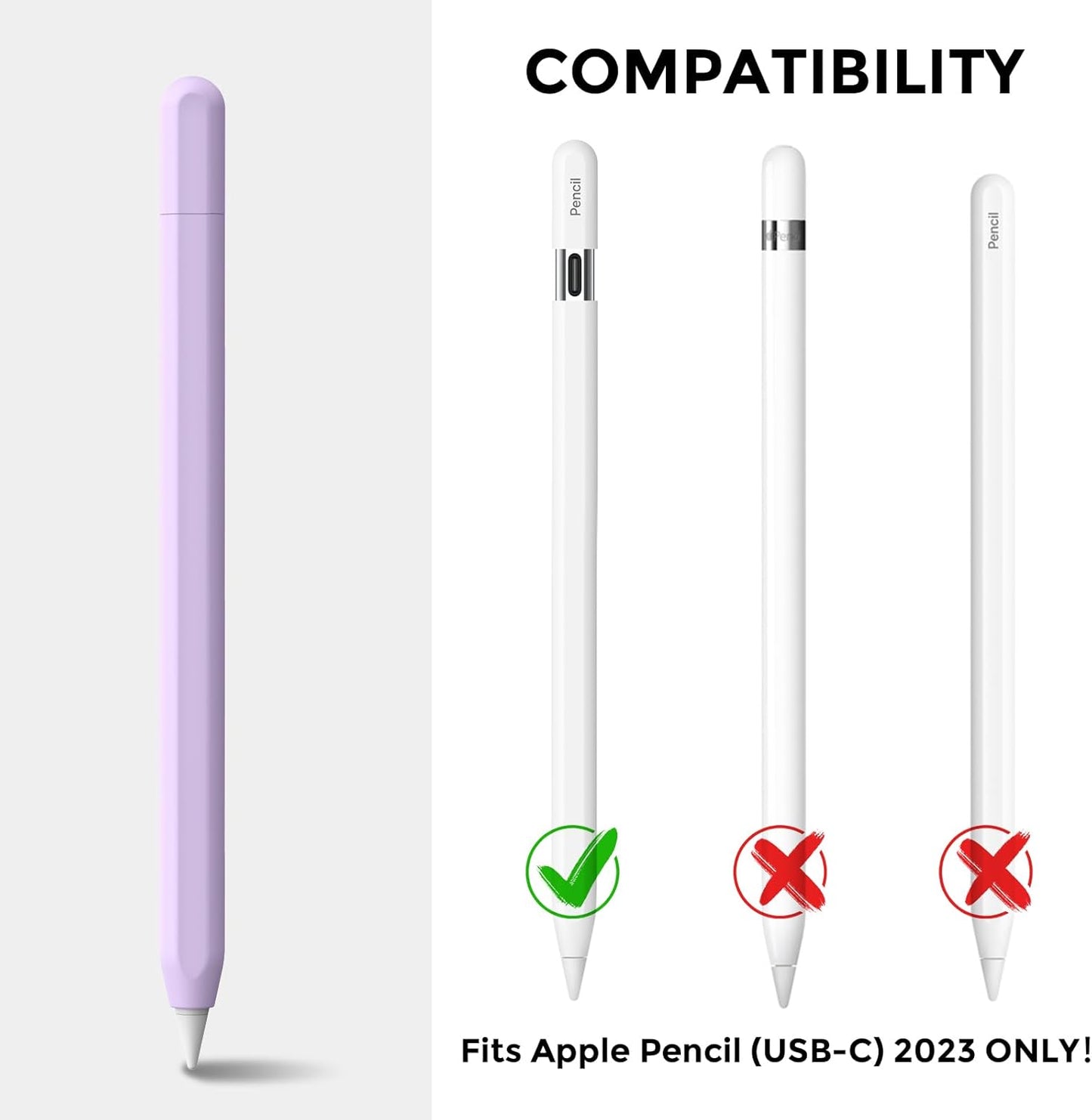 AhaStyle Silicone Case for Apple Pencil (USB-C) 2023 Ultra Thin Proteative Cover Skin Apple Pencil Sleeve Anti-Slip Grip Compatible with Apple Pencil USB C (Lavender)