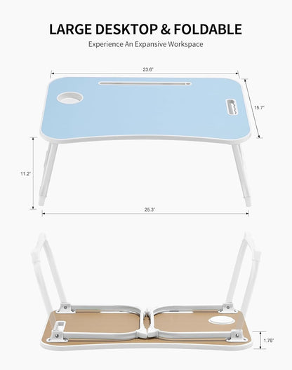 ZEAPTAC Laptop Bed Desk, Foldable Lap Desk, Portable Lap Table, Laptop Stand with Cup Holder, Tablet Slot & Lifting Handle for Work, Write, Draw & Eat on Bed, Sofa or Couch - Pink