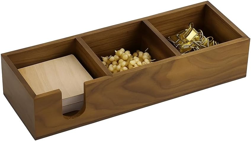 MultiBey Walnut Wood Sticky Notes Holder for Desk, 4x6 Inch Self -Sticky Note Memo Holder, Wooden Sticky Note Dispenser Office Desk Organizer for Dorm Room Office Home School (S)