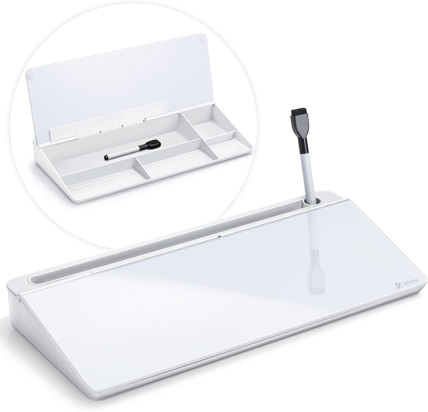 Varhomax Glass Weekly Planner Desk White Board, Desktop Calendar Whiteboard with Storage, to Do List Memo Caddy for Home Office and School Supplies, Black