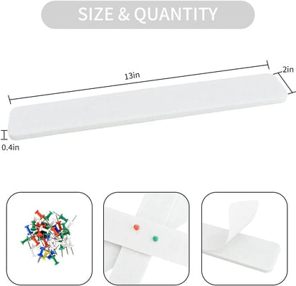 Vuzvuv 8 pcs Bulletin Board Bar Strips with 50 Pushpins & 10 Wooden Clip pins，Self Adhesive Cork Board for Wall，Felt Pin Board for School，Office Decor（Black White Grey）