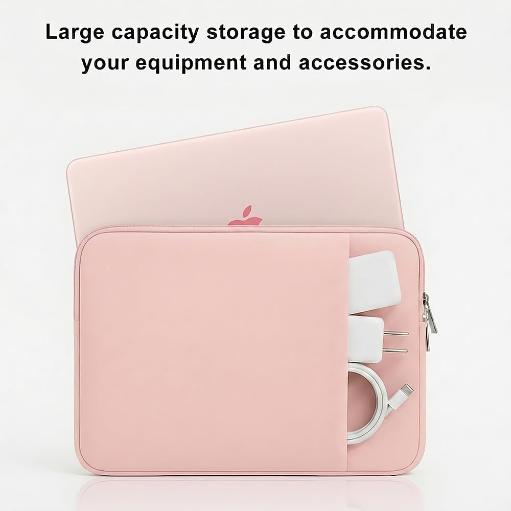 Laptop Sleeve for MacBook Neo/Air/Pro 13 inches A18/M5/M4/M3/M2/M1 Chip 2026-2020 A3404 A3449 A3240 A3113 with 2 Pockets Tablet Bag Case Accessories (Bright Pink)