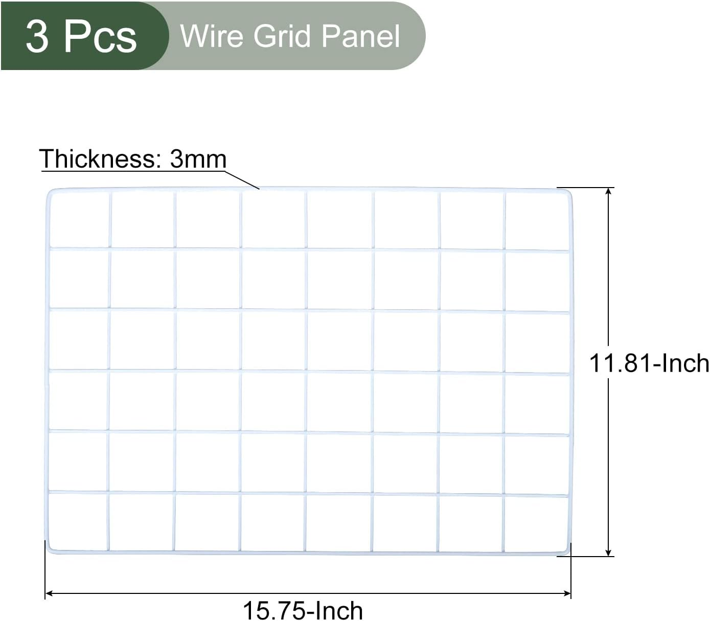 YOKIVE 3Pcs Iron Wire Grid Panel, Decorative Panels Board | Photo Pictures Display Holders Hanging Frame for Home Office (Black, 16"x12")
